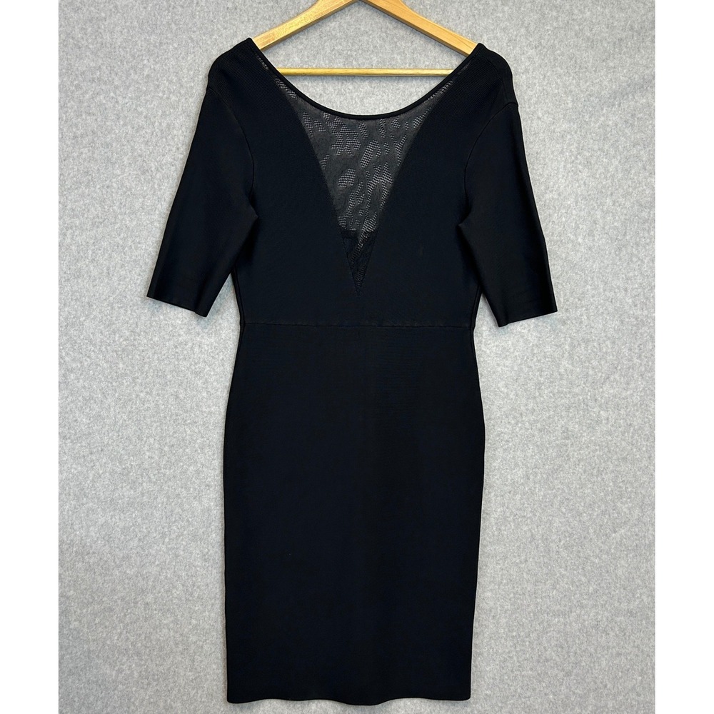 BCBGMAXAZRIA Jaydan Dress Black Lace Panel Bandage Bodycon Scoop Back Club Sz M